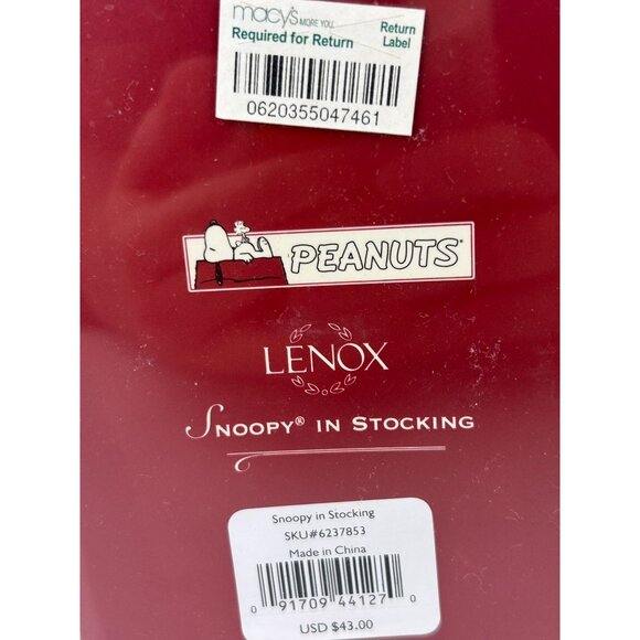 LENOX Peanuts Snoopy in Stocking Christmas Tree Ornament Holiday Porcelain VTG - Picture 11 of 16